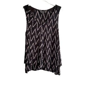 Lucky Brand Sleeveless Blouse Crochet Detail Flowing Top Black Taupe Tan Size S